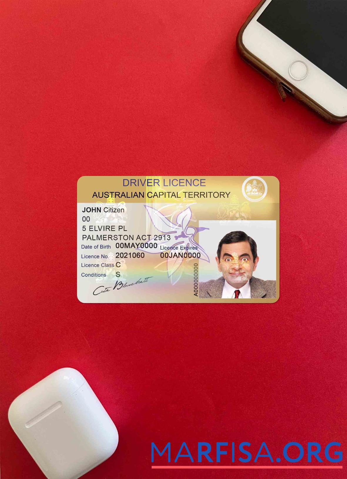 Downloadable Australia Capital state driving license photolook real example